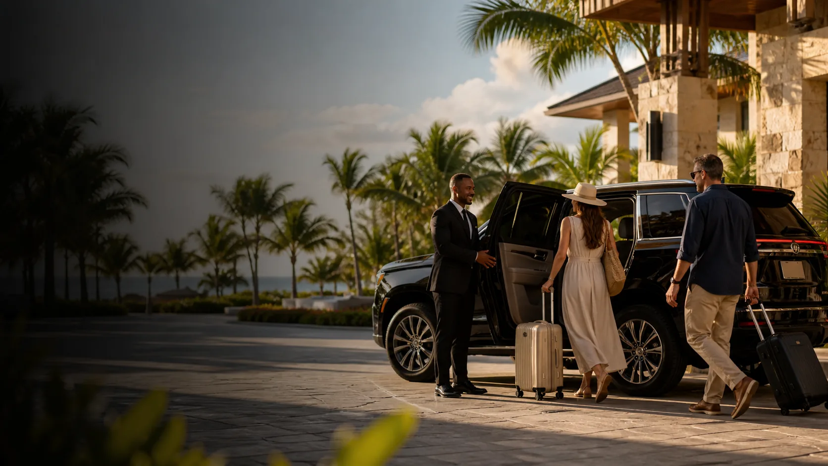 Chofer de Prestige Limousine recibiendo huéspedes en un resort de República Dominicana