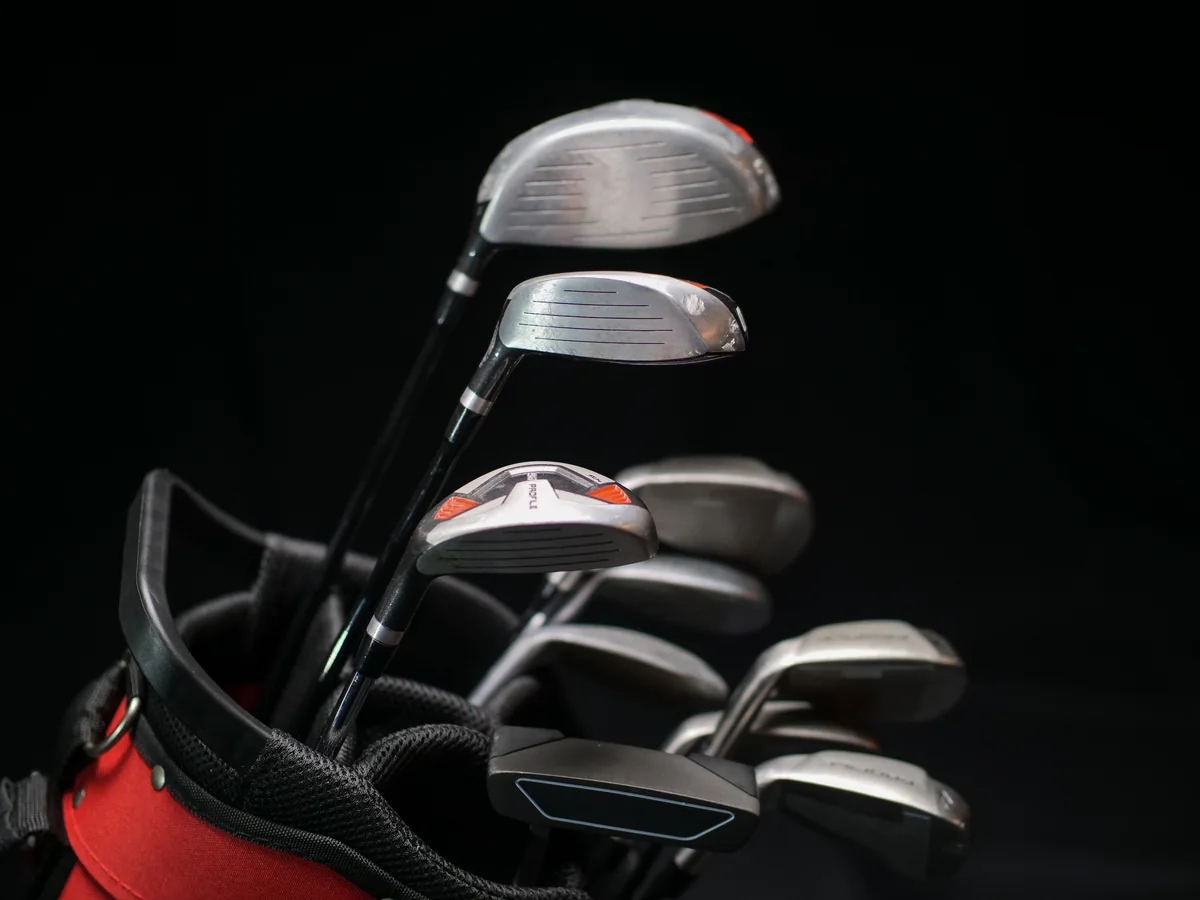Golf clubs in a bag ready to be counted as special luggage