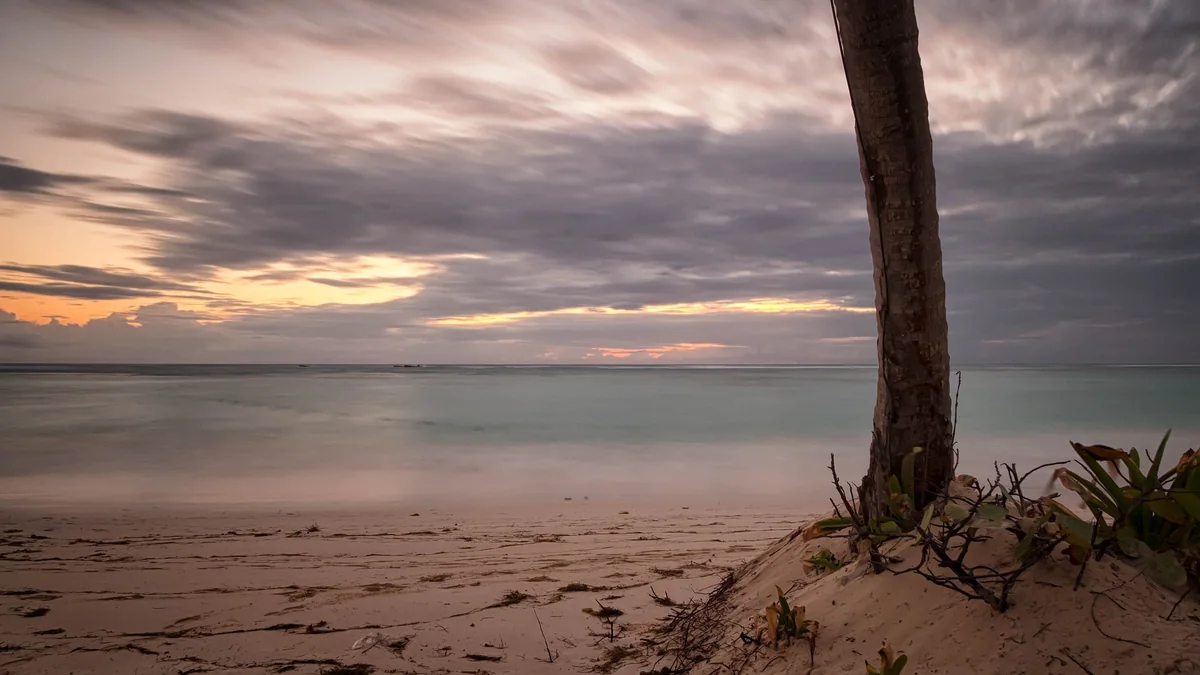 Tropical coast at sunset for return-planning context