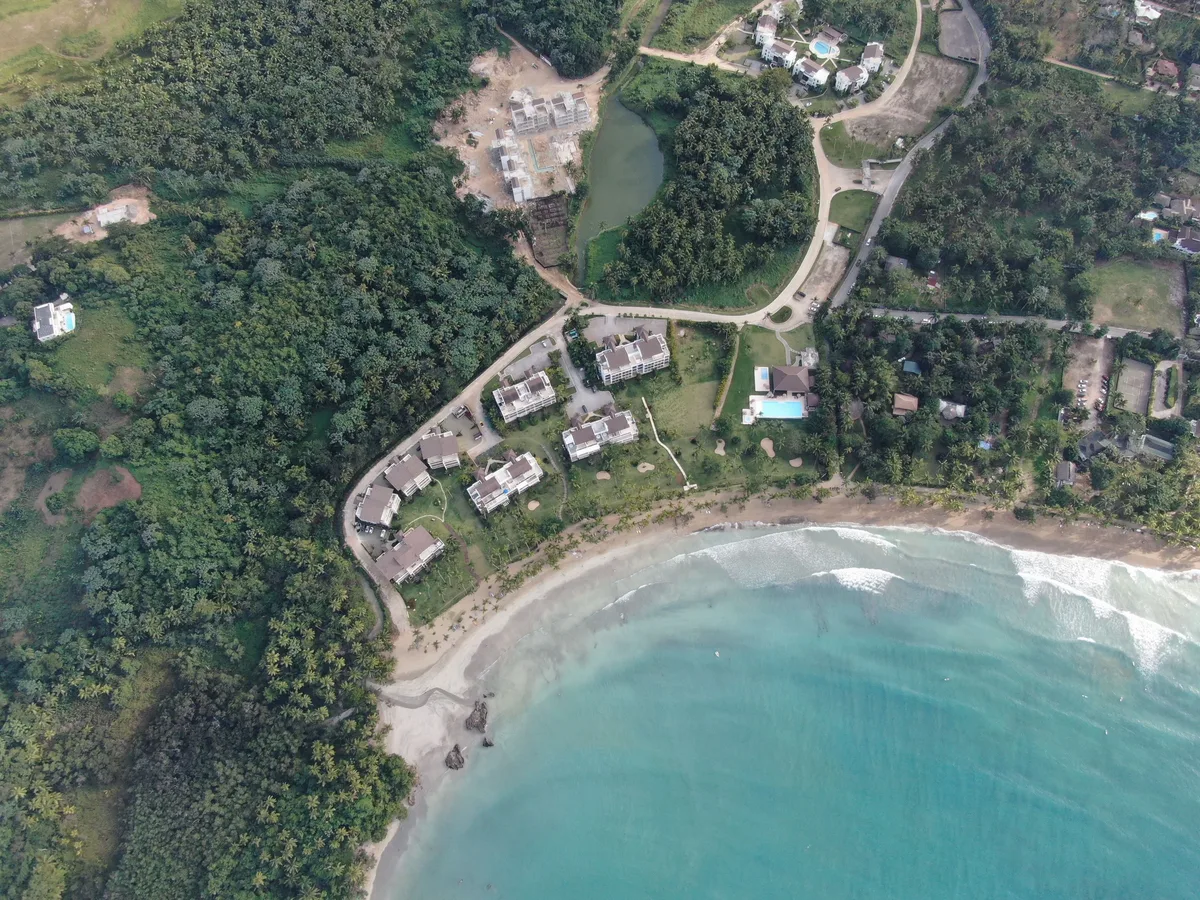 Aerial Dominican Republic coast and beachfront properties for regional context