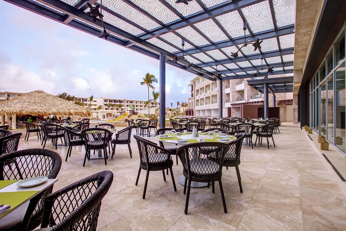 Grazie restaurant terrace with Royalton Bavaro resort buildings behind
