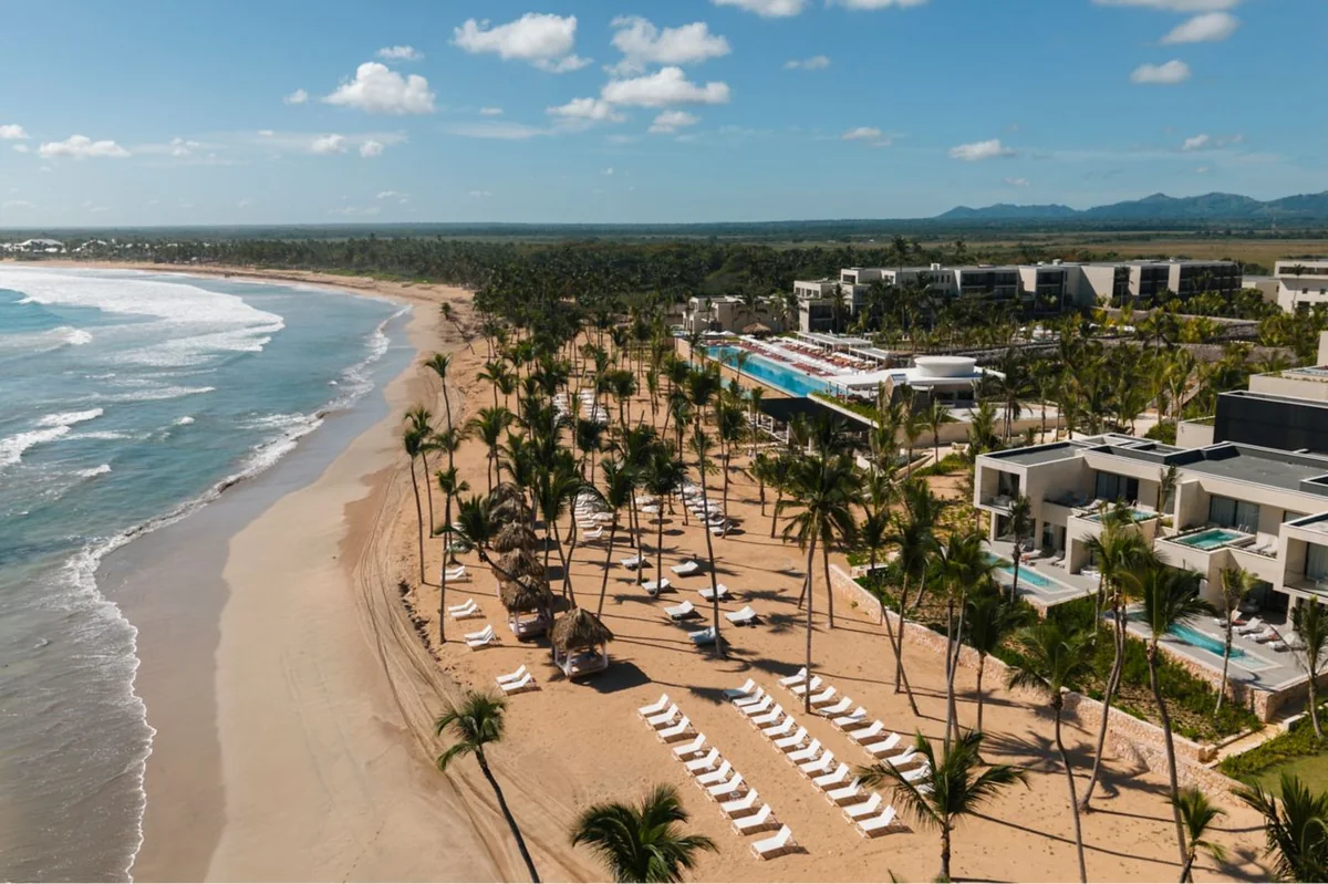 Beachfront aerial view of W Punta Cana and the coast
