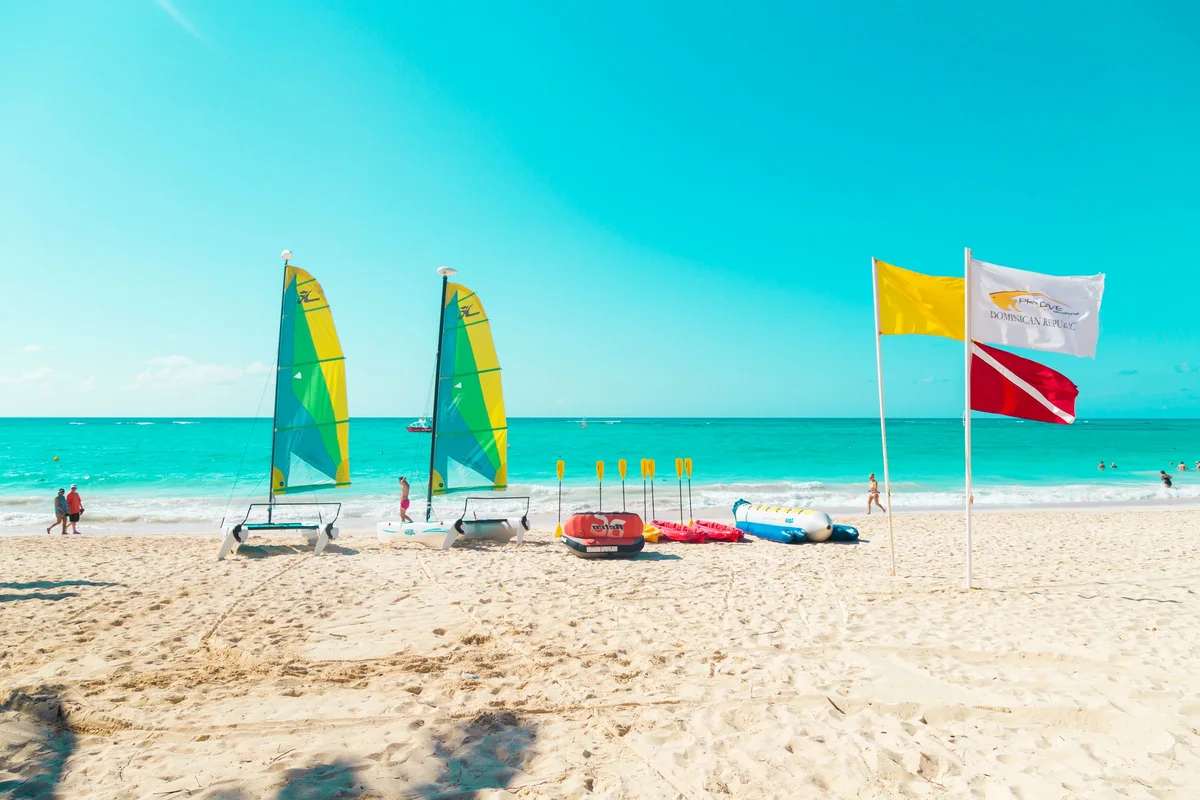 Small sailboats on a Punta Cana beach