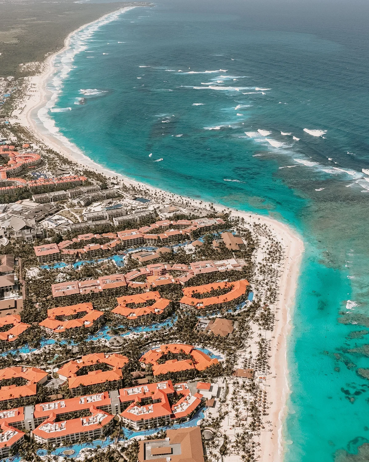 Aerial coastal resort view in Punta Cana