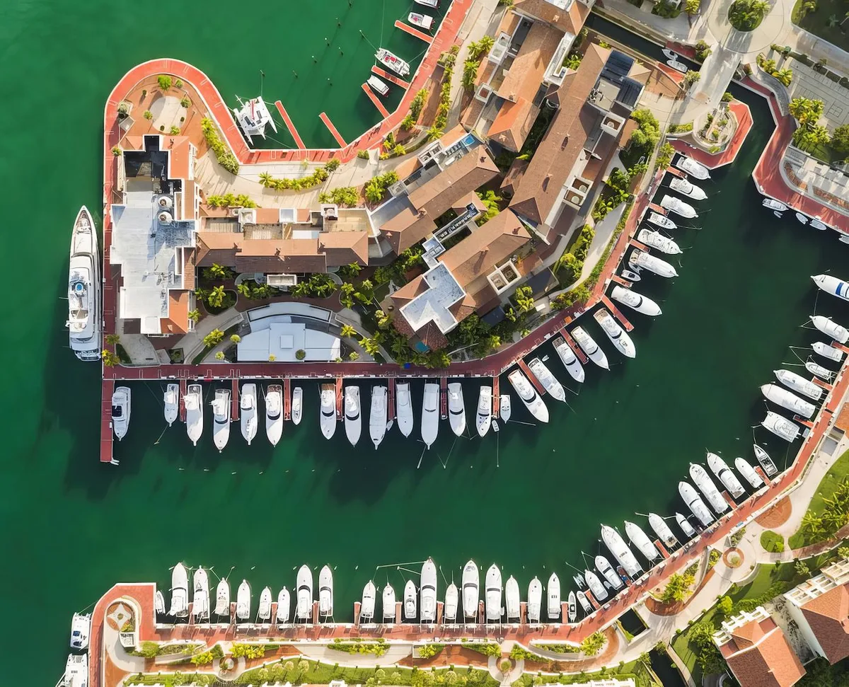 Aerial view of boats and docks at Marina Cap Cana