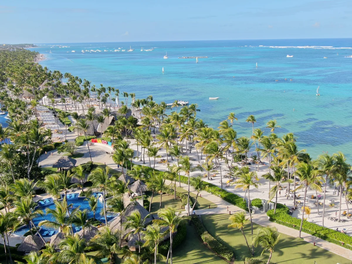 Palm-lined coast and turquoise water in the wider Punta Cana resort region