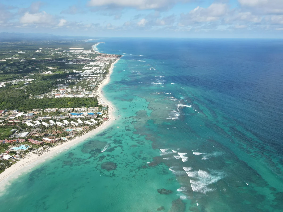 Aerial view of the Punta Cana coast and its wider resort region