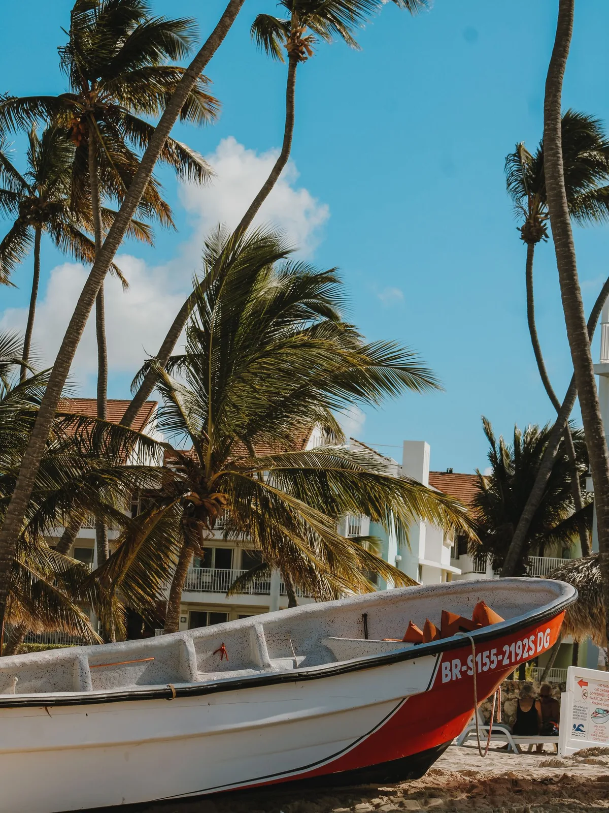 Boat by a palm-lined beach in Punta Cana