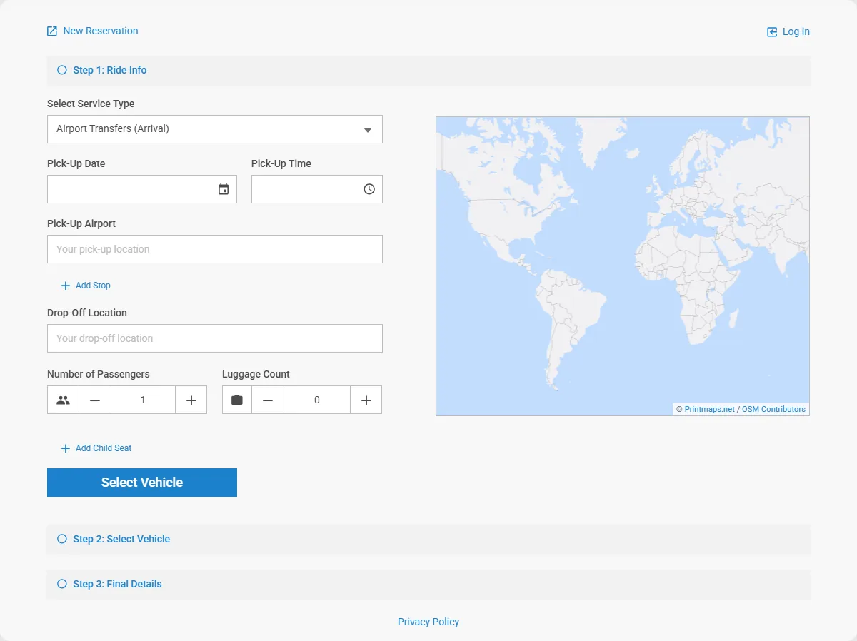 Online reservation form preview
